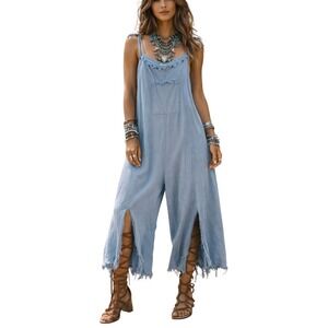 Galion Handmade In Mexico 100% Cotton Pastel Purple Wide Leg Tie Strap Jumpsuit